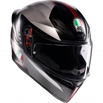 Casco Integral AGV K1 S - Negro Rojo, E2206, homologación ECE 22.05, diseño aerodinámico, sistema de ventilación eficiente, interior desmontable y lavable, visor anti-rayaduras y