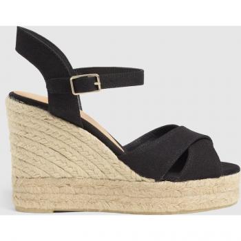 Alpargatas de cuña negras de algodón orgánico certificado con cierre lateral de pulsera con hebilla metálica