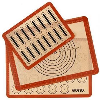 Amazon Brand - Eono Juego de 3 Tapete de Silicona para Hornear - Estera de Horno Antiadherente, Lámina de Horno para Macarons Pizza Pan, Ecológico y Reutilizable, esistentes al Calor, con Medidas