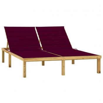 Tumbona doble con cojines rojo tinto de madera de pino impregnada