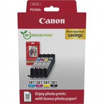 Pack de Cartuchos de Tinta Canon CLI-581 con Papel Fotográfico
