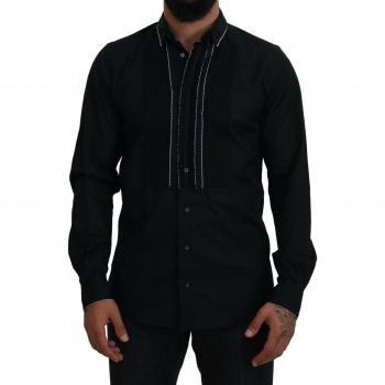 Dolce & Gabbana GOLD Black Tuxedo Slim Fit Cotton Shirt - IT41 | L, Elegant Slim Fit Tuxedo Dress Shirt, Black male, Sizes: XL, Casual Shirts, male, Black, Size: XL Black Slim Fit
