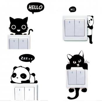Dosige 4 PCS conjunto Gato y Panda Interruptor de Luz Cambiar Coche Pegatinas de Ventana Pared Creativo Pet Extraíble Pegatinas Vinilo Decal Murales Para Cocina Sala de estar Dormitorio Restaurante Baño