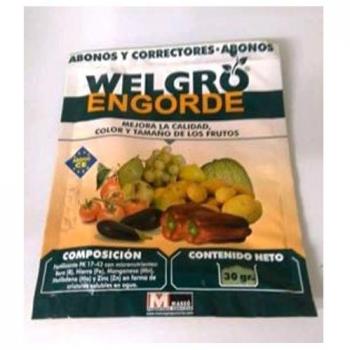 Abono Welgro Engorde 30g - Fertilizante sólido, formulación específica para el engorde de plantas, envase de 30 gramos