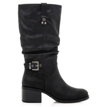 Botas Altas de Mujer Mustang con Hebilla y Caña Arrugada, Botas Planas MTNG Persea H Negro con Cremallera y Puntera Redonda