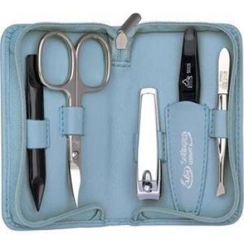 Erbe Solingen 5-Piece Sea Blue Leather Manicure Set with Zip Case