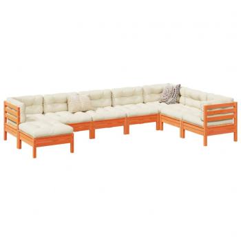 8-Piece Garden Sofa Set with Cushions, Wax Brown Solid Pine Wood