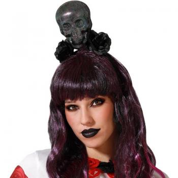 Diadema de Calavera y Flores Negras