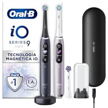 Cepillo de Dientes Eléctrico Oral-B iO9 con Mangos Recargables, Pack Doble Negro y Rosa, 3 Cabezales y Estuche Cargador de Viaje - Diseño Braun; Crema Facial Mel