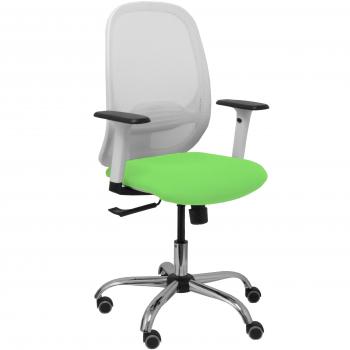 PIQUERAS Y CRESPO - Silla de Oficina Cilanco Malla Blanca, Asiento Bali Pistacho, Brazo Regulable, Base Cromada, Ruedas para Parqué