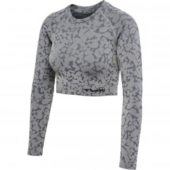 Hummel Women's Seamless Long Sleeve Crop Top - Gray Sharkskin XS