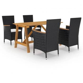 Juego de comedor de jardín de 5 piezas negro