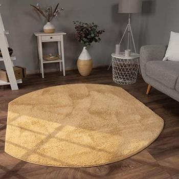 Alfombra Ovalada Lavable de Pelo Largo Suave en Color Amarillo 150x170 cm