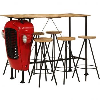Conjunto de barra de mango de madera maciza de 7 piezas - Set de mesa y taburetes de bar 7 piezas madera maciza de mango rojo