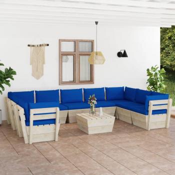 Muebles de jardín de palés con cojines de madera de abeto