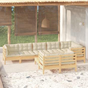 9-Piece Solid Pinewood Garden Lounge Set with Cream Cushions