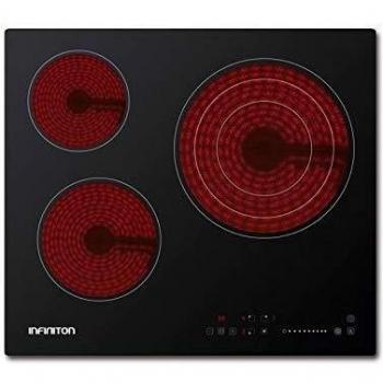 Encimera - Infiniton VITRO316, Vitrocerámica, Eléctrica, 3 zonas, 60cm, Táctil, 3000W, Negro