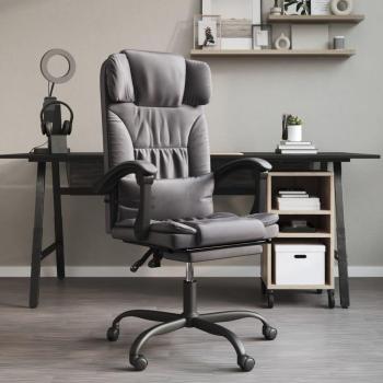 Silla Reclinable de Oficina de Cuero Sintético Gris