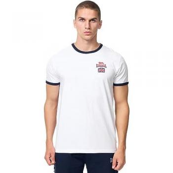 Camiseta de Manga Corta Lonsdale Cashendun Blanca/Navy/Rojo 100% Algodón M Hombre
