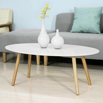 Mesa de Centro Ovalada Moderna Blanca con Patas de Madera L105xH40 cm FBT61-W
