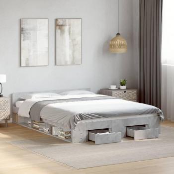 Cama con cajones de madera multicapa en color gris hormigón 150x200 cm