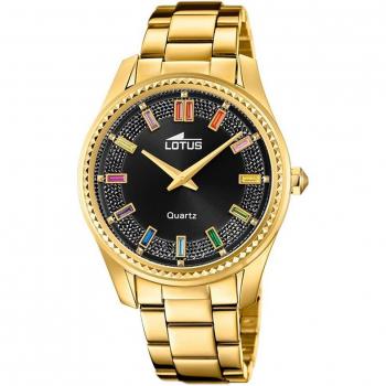 Reloj Lotus Bliss 18902/6 para Mujer, Esfera Negra, Caja de Acero Inoxidable 316L Dorado