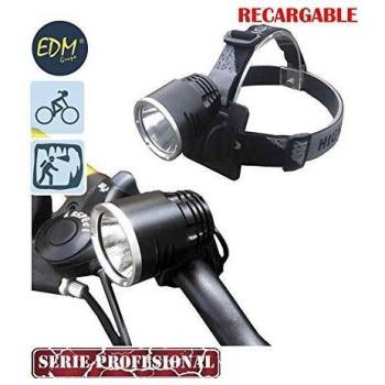 Edm Grupo 36110 Linterna Recargable con Doble Funcion Cabeza y Bicicleta con Super Led de 10W, Negro