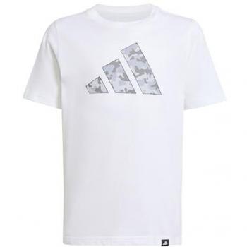 Camiseta Infantil adidas Camo Graphic 100% Algodón, Estilo Deportivo, Color Gris/Blanco/Negro