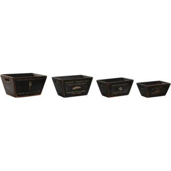 Cajas de almacenamiento Home ESPRIT Negro Madera de abeto 34 x 26 x 18 cm 4 Piezas