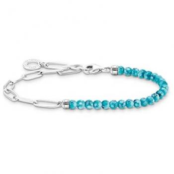 Ladies THOMAS SABO Charm Holder Bracelet - Thomas Sabo Charm Club Turquoise Pearls Bracelet A2099-404-17 - Size 19cm - Sterling Silver/Turquoise Unisex