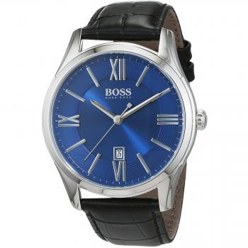 Reloj Hugo Boss Ambassador 43 mm Analógico Negro/Azul con Correa de Cuero para Hombre