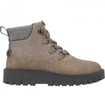 Cómoda Botín mujer TONYA ECO SHIELD de HEY DUDE en nubuck marrón y tejido beig impermeables, con cordones elásticos, forro cálido, plantilla ergonómica extraíble y altura de 2,