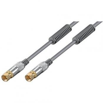 Cable Antena SAT 2,5m, Dorado, con Filtros de Ferrita para Home Theater