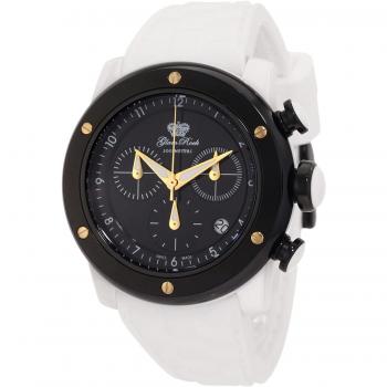 Reloj Glam Rock Unisex GR50115 (42mm) - Reloj de acero inoxidable, esfera negra, resistente al agua hasta 100 metros, cronógrafo, correa de cuero, diseño elegante y moderno