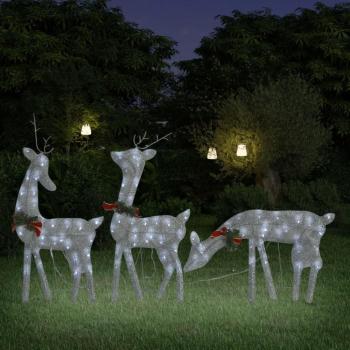Adorno de Luces Malla Familia de Renos de Navidad Color Plateado, Blanco y Dorado 270x7x90 cm