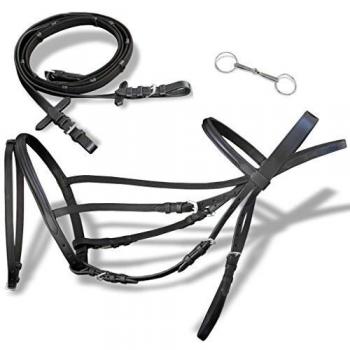 vidaXL Brida Flash de Material Cuero Negro con Riendas y Bocado para Caballo Percherón