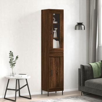 Aparador alto de madera contrachapada en color roble marrón, dimensiones 34,5x34x180 cm, con 1 puerta de madera, ideal como mueble de almacenaje para salón o armario auxiliar