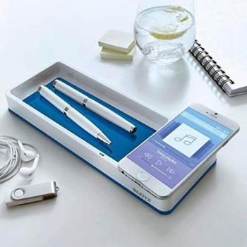 Leitz Organizador de sobremesa con cargador de inducción Qi, Inalámbrico, Blanco/Azul metalizado, WOW, 53651036