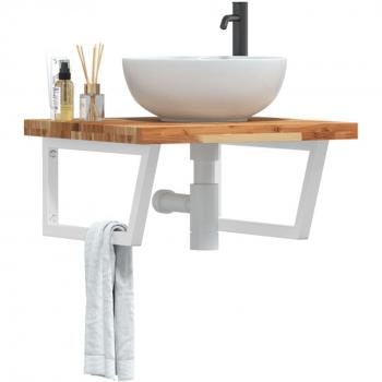 Estante de lavabo de pared acero y madera maciza de acacia Vidaxl Marrón