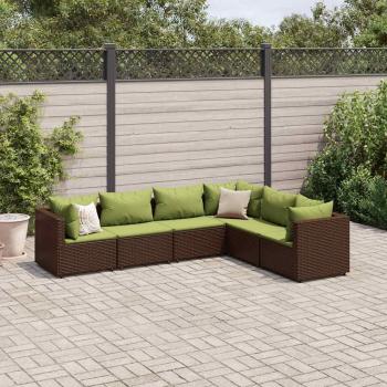 6-Piece Brown Poly Rattan Garden Lounge Set with Cushions
