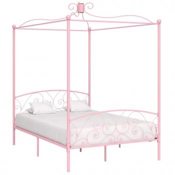 Cama con dosel de metal rosa 140x200 cm sin colchón