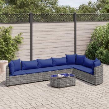 8-Piece Grey Poly Rattan Garden Sofa Set with Cushions