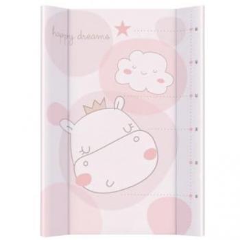 Cambiador Suave de PVC 80x50cm Hippo Dreams, funda impermeable, borde elevado, color rosa