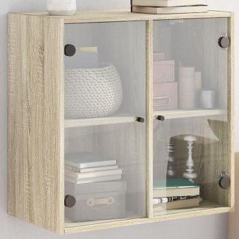 Mueble de pared con puertas de vidrio roble Sonoma 68x37x68,5 cm Marrón