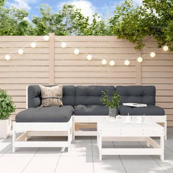 5-Piece White Solid Wood Garden Sofa Set with Cushions
