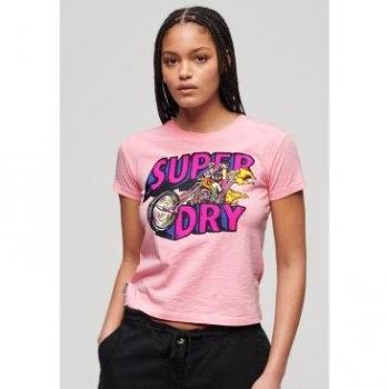 Camiseta ajustada gráfica neón Motor rosa para mujer de Superdry