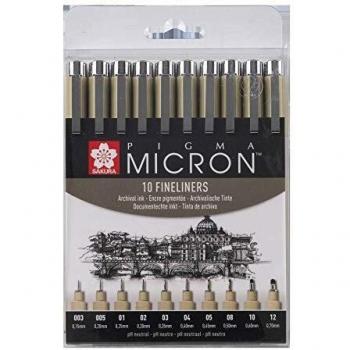 Set de 10 rotuladores Pigma Micron negros puntafina de Sakura