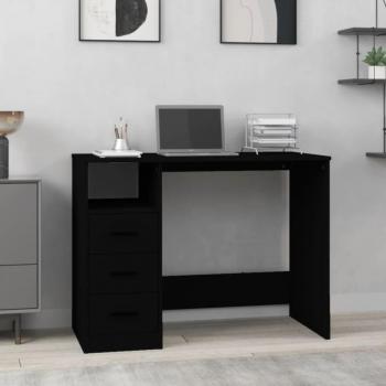 Escritorio con cajones de madera contrachapada negro 102x50x76 cm