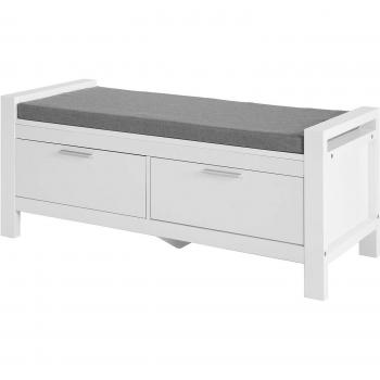Banco de almacenamiento con cojín de asiento y 2 cajones, color blanco, dimensiones 100 x 40 x 40 cm