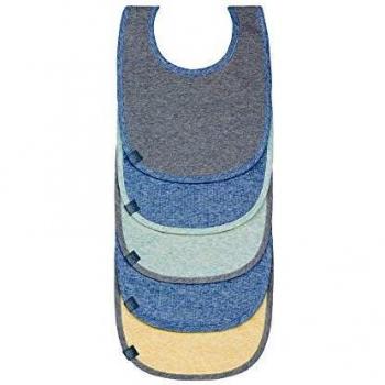 Lässig - Baberos para bebé, juego de 5 unidades, de algodón, con cierre de velcro Azul, gris, verde.
